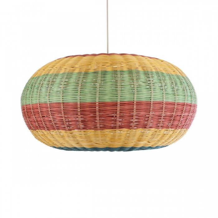 GloboStar® CABALLEROS 02056 Boho Κρεμαστό Φωτιστικό Πλέγμα Μονόφωτο 1 x E27 IP20 Πολύχρωμο Ξύλο - Μ70 x Π70 x Υ36cm