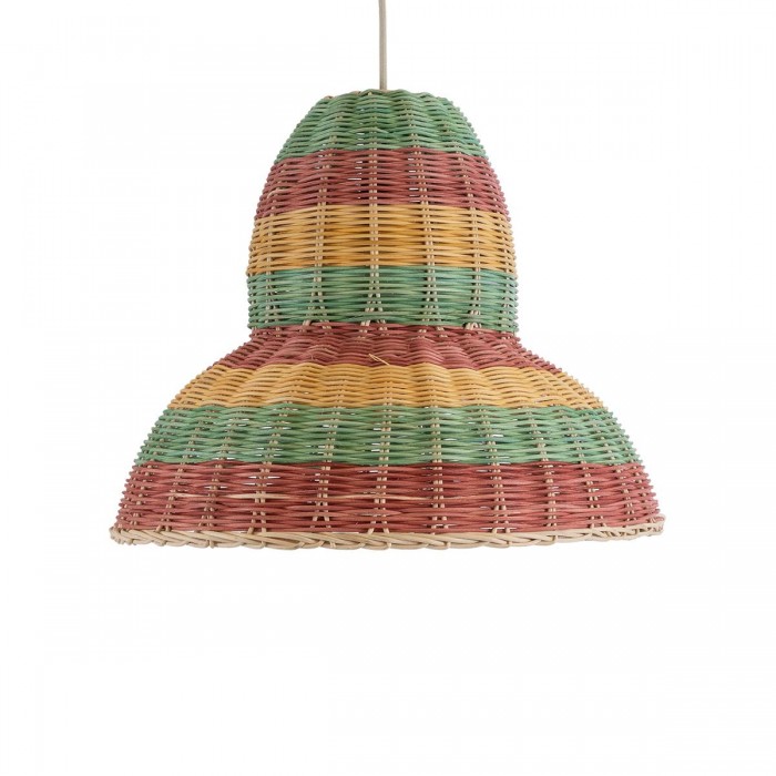 GloboStar® CABALLEROS 02057 Boho Κρεμαστό Φωτιστικό Καμπάνα Μονόφωτο 1 x E27 IP20 Πολύχρωμο Ξύλο - Μ40 x Π40 x Υ30cm