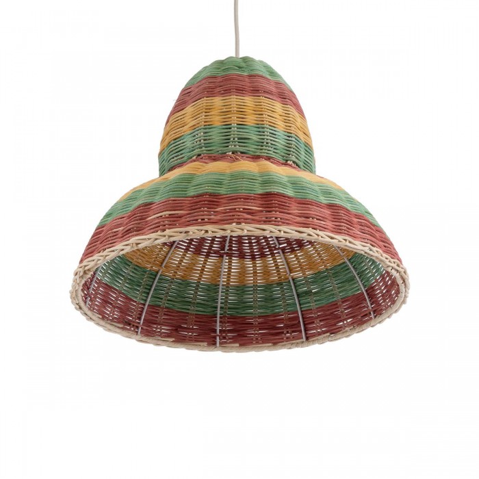 GloboStar® CABALLEROS 02057 Boho Κρεμαστό Φωτιστικό Καμπάνα Μονόφωτο 1 x E27 IP20 Πολύχρωμο Ξύλο - Μ40 x Π40 x Υ30cm