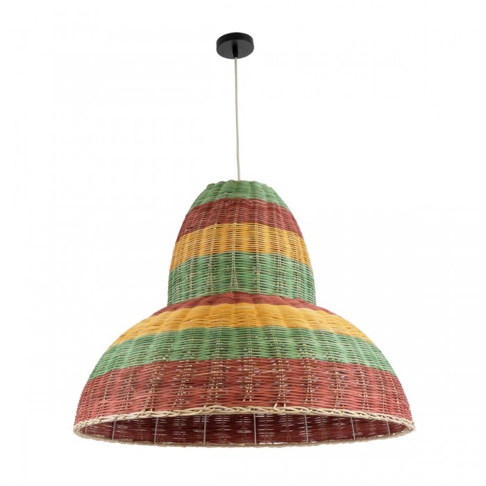 GloboStar® CABALLEROS 02058 Boho Κρεμαστό Φωτιστικό Καμπάνα Μονόφωτο 1 x E27 IP20 Πολύχρωμο Ξύλο - Μ70 x Π70 x Υ60cm