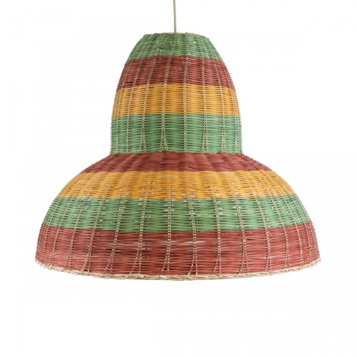 GloboStar® CABALLEROS 02058 Boho Κρεμαστό Φωτιστικό Καμπάνα Μονόφωτο 1 x E27 IP20 Πολύχρωμο Ξύλο - Μ70 x Π70 x Υ60cm