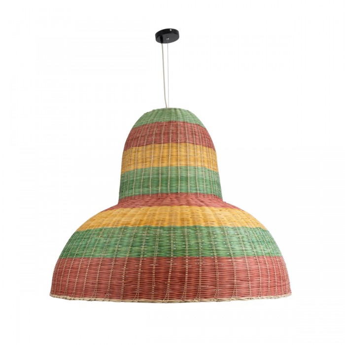 GloboStar® CABALLEROS 02059 Boho Κρεμαστό Φωτιστικό Καμπάνα Μονόφωτο 1 x E27 IP20 Πολύχρωμο Ξύλο - Μ100 x Π100 x Υ80cm