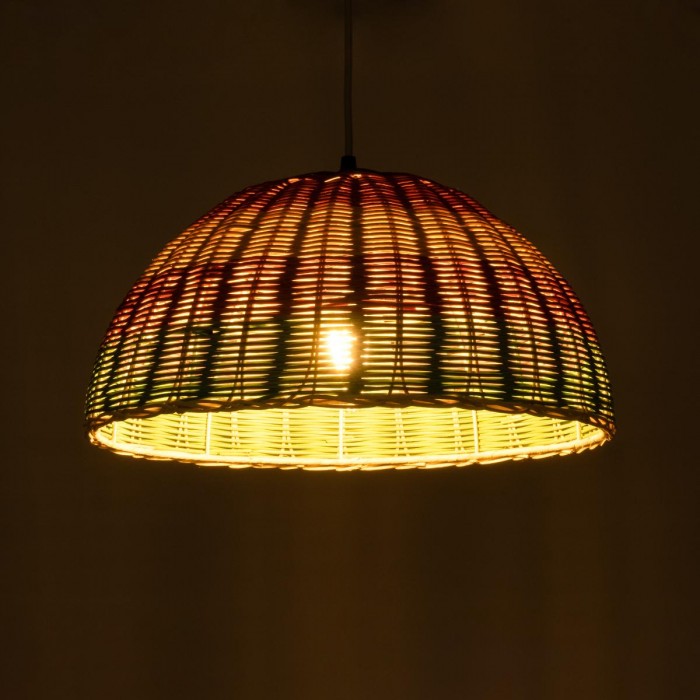 GloboStar® CABALLEROS 02060 Boho Κρεμαστό Φωτιστικό Καμπάνα Μονόφωτο 1 x E27 IP20 Πολύχρωμο Ξύλο - Μ40 x Π40 x Υ20cm