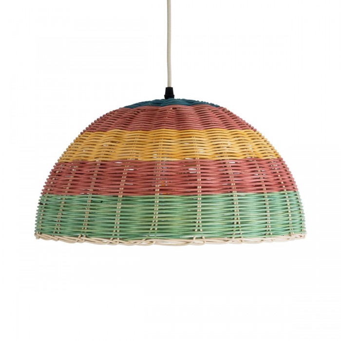 GloboStar® CABALLEROS 02060 Boho Κρεμαστό Φωτιστικό Καμπάνα Μονόφωτο 1 x E27 IP20 Πολύχρωμο Ξύλο - Μ40 x Π40 x Υ20cm