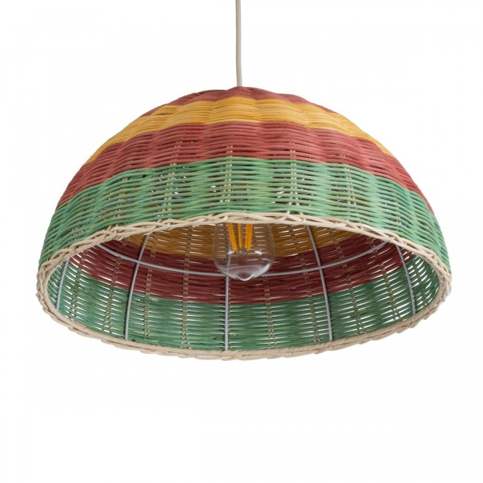 GloboStar® CABALLEROS 02060 Boho Κρεμαστό Φωτιστικό Καμπάνα Μονόφωτο 1 x E27 IP20 Πολύχρωμο Ξύλο - Μ40 x Π40 x Υ20cm