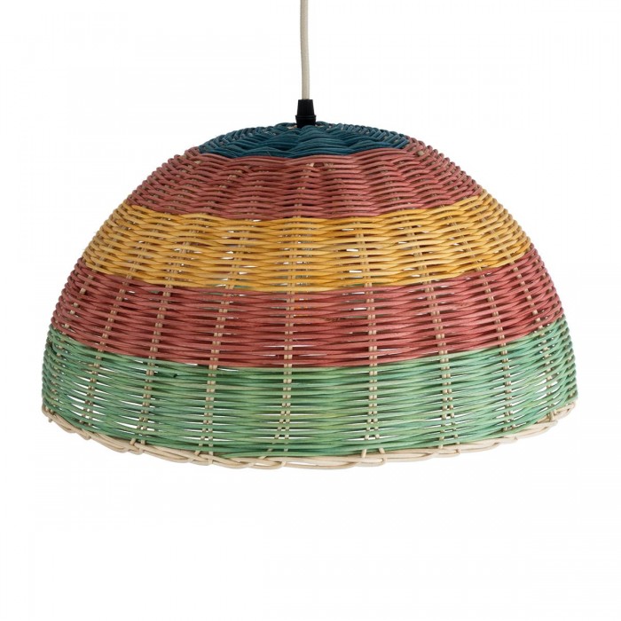 GloboStar® CABALLEROS 02060 Boho Κρεμαστό Φωτιστικό Καμπάνα Μονόφωτο 1 x E27 IP20 Πολύχρωμο Ξύλο - Μ40 x Π40 x Υ20cm