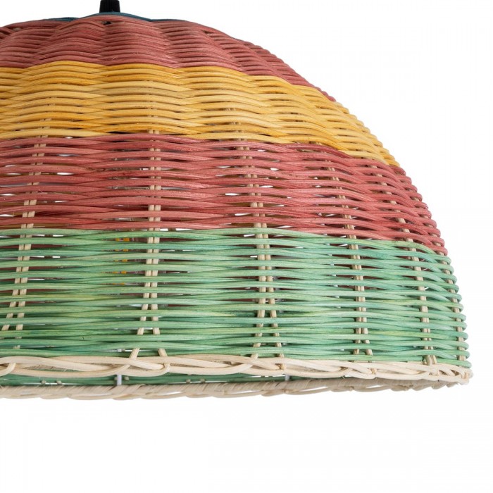 GloboStar® CABALLEROS 02060 Boho Κρεμαστό Φωτιστικό Καμπάνα Μονόφωτο 1 x E27 IP20 Πολύχρωμο Ξύλο - Μ40 x Π40 x Υ20cm