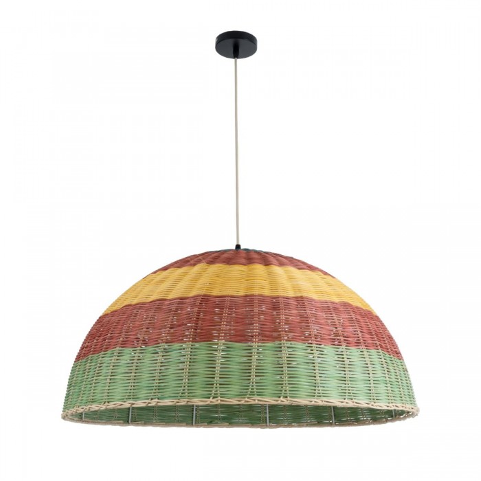 GloboStar® CABALLEROS 02061 Boho Κρεμαστό Φωτιστικό Καμπάνα Μονόφωτο 1 x E27 IP20 Πολύχρωμο Ξύλο - Μ70 x Π70 x Υ34cm