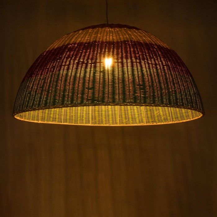 GloboStar® CABALLEROS 02062 Boho Κρεμαστό Φωτιστικό Καμπάνα Μονόφωτο 1 x E27 IP20 Πολύχρωμο Ξύλο - Μ100 x Π100 x Υ53cm