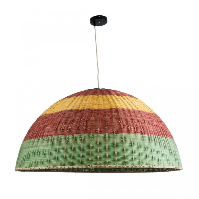 GloboStar® CABALLEROS 02062 Boho Κρεμαστό Φωτιστικό Καμπάνα Μονόφωτο 1 x E27 IP20 Πολύχρωμο Ξύλο - Μ100 x Π100 x Υ53cm