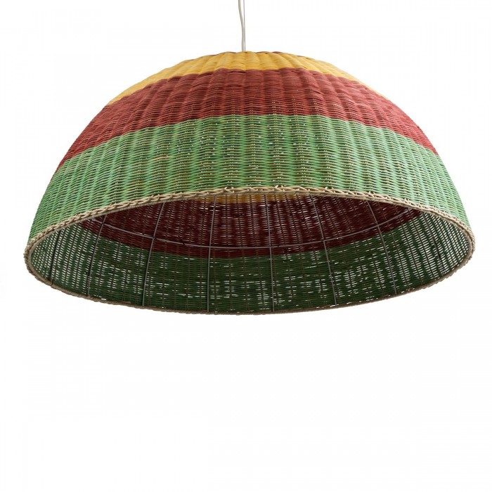 GloboStar® CABALLEROS 02062 Boho Κρεμαστό Φωτιστικό Καμπάνα Μονόφωτο 1 x E27 IP20 Πολύχρωμο Ξύλο - Μ100 x Π100 x Υ53cm