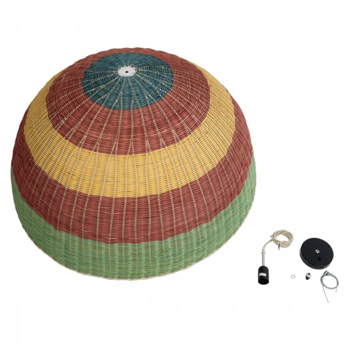 GloboStar® CABALLEROS 02062 Boho Κρεμαστό Φωτιστικό Καμπάνα Μονόφωτο 1 x E27 IP20 Πολύχρωμο Ξύλο - Μ100 x Π100 x Υ53cm