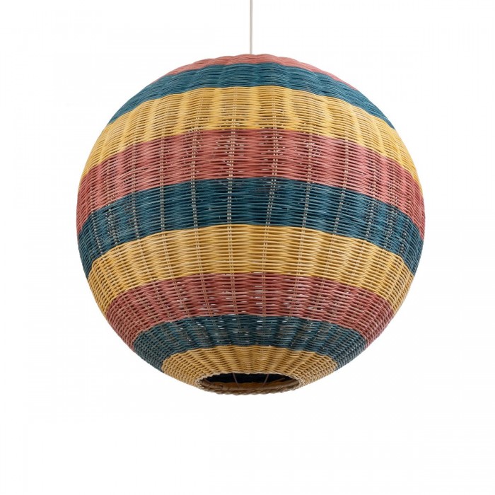 GloboStar® CABALLEROS 02063 Boho Κρεμαστό Φωτιστικό Μπάλα Μονόφωτο 1 x E27 IP20 Πολύχρωμο Ξύλο - Μ70 x Π70 x Υ70cm