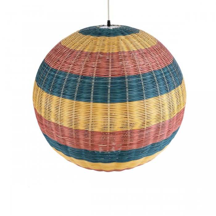 GloboStar® CABALLEROS 02063 Boho Κρεμαστό Φωτιστικό Μπάλα Μονόφωτο 1 x E27 IP20 Πολύχρωμο Ξύλο - Μ70 x Π70 x Υ70cm