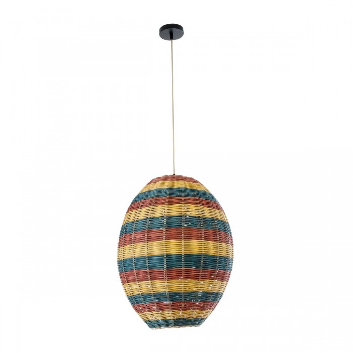 GloboStar® CABALLEROS 02065 Boho Κρεμαστό Φωτιστικό Πλέγμα Μονόφωτο 1 x E27 IP20 Πολύχρωμο Ξύλο - Μ40 x Π40 x Υ50cm