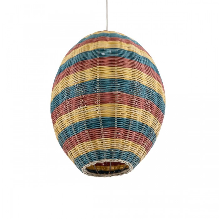 GloboStar® CABALLEROS 02065 Boho Κρεμαστό Φωτιστικό Πλέγμα Μονόφωτο 1 x E27 IP20 Πολύχρωμο Ξύλο - Μ40 x Π40 x Υ50cm