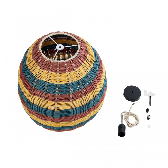 GloboStar® CABALLEROS 02065 Boho Κρεμαστό Φωτιστικό Πλέγμα Μονόφωτο 1 x E27 IP20 Πολύχρωμο Ξύλο - Μ40 x Π40 x Υ50cm