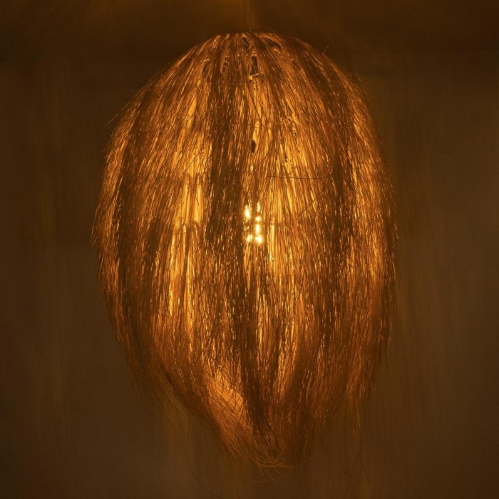 GloboStar® ARCHIPELAGO 02067 Boho Κρεμαστό Φωτιστικό Οροφής Μονόφωτο 1 x E27 AC220-240V IP20 - Φ100 x Υ120cm - Μπεζ Ξύλινο Πλέγμα