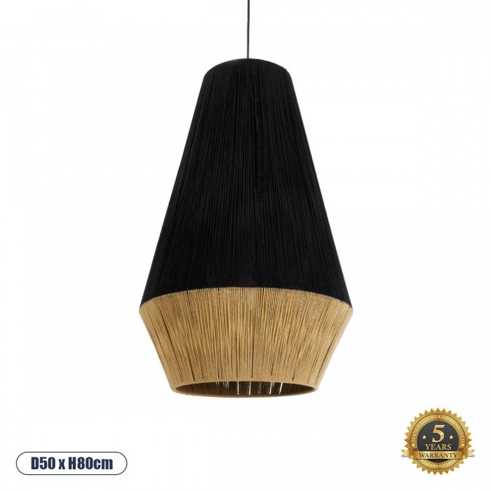 GloboStar® SALERNO 02080 Boho Κρεμαστό Φωτιστικό Πλέγμα Μονόφωτο 1 x E27 IP20 Μαύρο & Μπεζ Σχοινί - Μ50 x Π50 x Υ80cm GloboStar® SALERNO 02080 Boho Κρεμαστό Φωτιστικό Πλέγμα Μονόφωτο 1 x E27 IP20 Μαύρο & Μπεζ Σχοινί - Μ50 x Π50 x Υ80cm