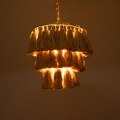 GloboStar® MISSOULA 02084 Boho Κρεμαστό Φωτιστικό Σχοινί Μονόφωτο 1 x E27 IP20 Μπεζ Ύφασμα με Χρυσό Μέταλλο - Μ30 x Π30 x Υ40cm