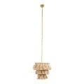GloboStar® MISSOULA 02084 Boho Κρεμαστό Φωτιστικό Σχοινί Μονόφωτο 1 x E27 IP20 Μπεζ Ύφασμα με Χρυσό Μέταλλο - Μ30 x Π30 x Υ40cm