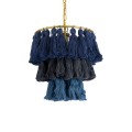 GloboStar® MISSOULA 02085 Boho Κρεμαστό Φωτιστικό Σχοινί Μονόφωτο 1 x E27 IP20 Μπλε & Μαύρο Ύφασμα με Χρυσό Μέταλλο - Μ30 x Π30 x Υ40cm