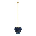 GloboStar® MISSOULA 02085 Boho Κρεμαστό Φωτιστικό Σχοινί Μονόφωτο 1 x E27 IP20 Μπλε & Μαύρο Ύφασμα με Χρυσό Μέταλλο - Μ30 x Π30 x Υ40cm