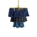 GloboStar® MISSOULA 02085 Boho Κρεμαστό Φωτιστικό Σχοινί Μονόφωτο 1 x E27 IP20 Μπλε & Μαύρο Ύφασμα με Χρυσό Μέταλλο - Μ30 x Π30 x Υ40cm