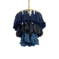 GloboStar® MISSOULA 02085 Boho Κρεμαστό Φωτιστικό Σχοινί Μονόφωτο 1 x E27 IP20 Μπλε & Μαύρο Ύφασμα με Χρυσό Μέταλλο - Μ30 x Π30 x Υ40cm