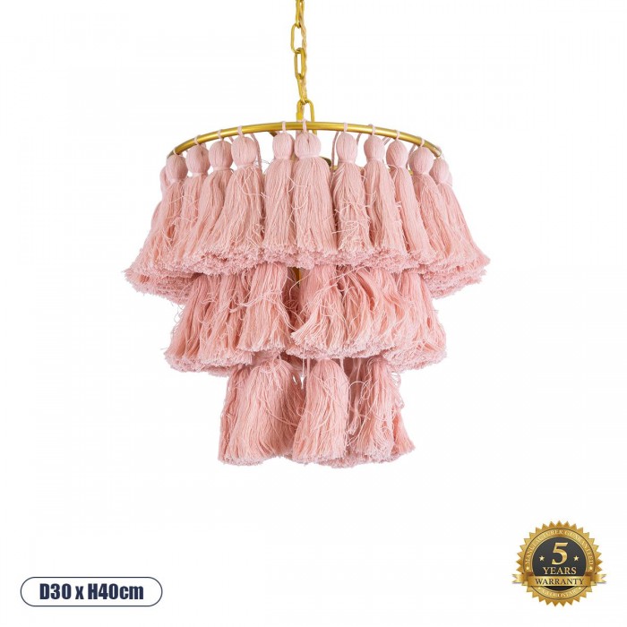 GloboStar® MISSOULA 02086 Boho Κρεμαστό Φωτιστικό Σχοινί Μονόφωτο 1 x E27 IP20 Ροζ Ύφασμα με Χρυσό Μέταλλο - Μ30 x Π30 x Υ40cm GloboStar® MISSOULA 02086 Boho Κρεμαστό Φωτιστικό Σχοινί Μονόφωτο 1 x E27 IP20 Ροζ Ύφασμα με Χρυσό Μέταλλο - Μ30 x Π30 x Υ40cm