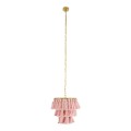 GloboStar® MISSOULA 02086 Boho Κρεμαστό Φωτιστικό Σχοινί Μονόφωτο 1 x E27 IP20 Ροζ Ύφασμα με Χρυσό Μέταλλο - Μ30 x Π30 x Υ40cm