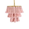 GloboStar® MISSOULA 02086 Boho Κρεμαστό Φωτιστικό Σχοινί Μονόφωτο 1 x E27 IP20 Ροζ Ύφασμα με Χρυσό Μέταλλο - Μ30 x Π30 x Υ40cm