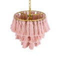GloboStar® MISSOULA 02086 Boho Κρεμαστό Φωτιστικό Σχοινί Μονόφωτο 1 x E27 IP20 Ροζ Ύφασμα με Χρυσό Μέταλλο - Μ30 x Π30 x Υ40cm