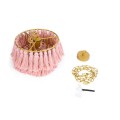 GloboStar® MISSOULA 02086 Boho Κρεμαστό Φωτιστικό Σχοινί Μονόφωτο 1 x E27 IP20 Ροζ Ύφασμα με Χρυσό Μέταλλο - Μ30 x Π30 x Υ40cm