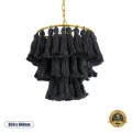 GloboStar® MISSOULA 02087 Boho Κρεμαστό Φωτιστικό Σχοινί Μονόφωτο 1 x E27 IP20 Μαύρο Ύφασμα με Χρυσό Μέταλλο - Μ30 x Π30 x Υ40cm