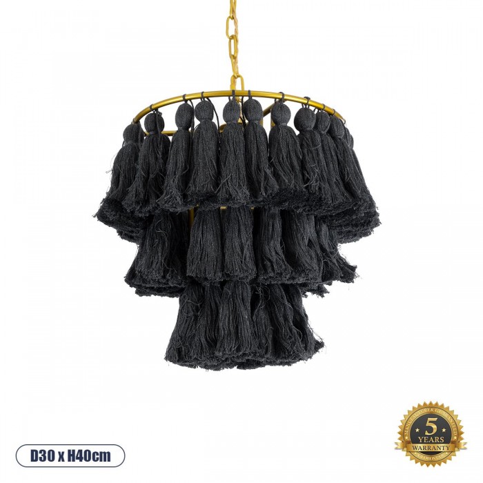 GloboStar® MISSOULA 02087 Boho Κρεμαστό Φωτιστικό Σχοινί Μονόφωτο 1 x E27 IP20 Μαύρο Ύφασμα με Χρυσό Μέταλλο - Μ30 x Π30 x Υ40cm GloboStar® MISSOULA 02087 Boho Κρεμαστό Φωτιστικό Σχοινί Μονόφωτο 1 x E27 IP20 Μαύρο Ύφασμα με Χρυσό Μέταλλο - Μ30 x Π30 x Υ40cm