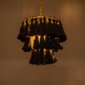 GloboStar® MISSOULA 02087 Boho Κρεμαστό Φωτιστικό Σχοινί Μονόφωτο 1 x E27 IP20 Μαύρο Ύφασμα με Χρυσό Μέταλλο - Μ30 x Π30 x Υ40cm