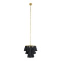 GloboStar® MISSOULA 02087 Boho Κρεμαστό Φωτιστικό Σχοινί Μονόφωτο 1 x E27 IP20 Μαύρο Ύφασμα με Χρυσό Μέταλλο - Μ30 x Π30 x Υ40cm