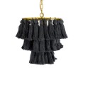 GloboStar® MISSOULA 02087 Boho Κρεμαστό Φωτιστικό Σχοινί Μονόφωτο 1 x E27 IP20 Μαύρο Ύφασμα με Χρυσό Μέταλλο - Μ30 x Π30 x Υ40cm