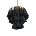 GloboStar® MISSOULA 02087 Boho Κρεμαστό Φωτιστικό Σχοινί Μονόφωτο 1 x E27 IP20 Μαύρο Ύφασμα με Χρυσό Μέταλλο - Μ30 x Π30 x Υ40cm
