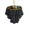 GloboStar® MISSOULA 02087 Boho Κρεμαστό Φωτιστικό Σχοινί Μονόφωτο 1 x E27 IP20 Μαύρο Ύφασμα με Χρυσό Μέταλλο - Μ30 x Π30 x Υ40cm