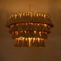 GloboStar® MISSOULA 02088 Boho Κρεμαστό Φωτιστικό Σχοινί Μονόφωτο 1 x E27 IP20 Μπεζ Ύφασμα με Χρυσό Μέταλλο - Μ60 x Π60 x Υ40cm