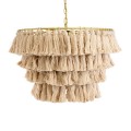 GloboStar® MISSOULA 02088 Boho Κρεμαστό Φωτιστικό Σχοινί Μονόφωτο 1 x E27 IP20 Μπεζ Ύφασμα με Χρυσό Μέταλλο - Μ60 x Π60 x Υ40cm