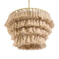 GloboStar® MISSOULA 02088 Boho Κρεμαστό Φωτιστικό Σχοινί Μονόφωτο 1 x E27 IP20 Μπεζ Ύφασμα με Χρυσό Μέταλλο - Μ60 x Π60 x Υ40cm