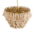 GloboStar® MISSOULA 02088 Boho Κρεμαστό Φωτιστικό Σχοινί Μονόφωτο 1 x E27 IP20 Μπεζ Ύφασμα με Χρυσό Μέταλλο - Μ60 x Π60 x Υ40cm
