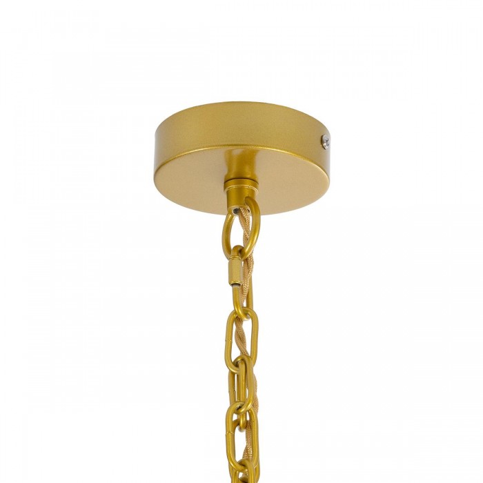 GloboStar® MISSOULA 02088 Boho Κρεμαστό Φωτιστικό Σχοινί Μονόφωτο 1 x E27 IP20 Μπεζ Ύφασμα με Χρυσό Μέταλλο - Μ60 x Π60 x Υ40cm