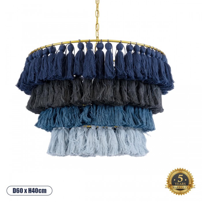 GloboStar® MISSOULA 02089 Boho Κρεμαστό Φωτιστικό Σχοινί Μονόφωτο 1 x E27 IP20 Πολύχρωμο Ύφασμα με Χρυσό Μέταλλο - Μ60 x Π60 x Υ40cm GloboStar® MISSOULA 02089 Boho Κρεμαστό Φωτιστικό Σχοινί Μονόφωτο 1 x E27 IP20 Πολύχρωμο Ύφασμα με Χρυσό Μέταλλο - Μ60 x Π60 x Υ40cm