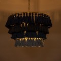 GloboStar® MISSOULA 02089 Boho Κρεμαστό Φωτιστικό Σχοινί Μονόφωτο 1 x E27 IP20 Πολύχρωμο Ύφασμα με Χρυσό Μέταλλο - Μ60 x Π60 x Υ40cm