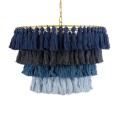 GloboStar® MISSOULA 02089 Boho Κρεμαστό Φωτιστικό Σχοινί Μονόφωτο 1 x E27 IP20 Πολύχρωμο Ύφασμα με Χρυσό Μέταλλο - Μ60 x Π60 x Υ40cm