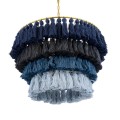 GloboStar® MISSOULA 02089 Boho Κρεμαστό Φωτιστικό Σχοινί Μονόφωτο 1 x E27 IP20 Πολύχρωμο Ύφασμα με Χρυσό Μέταλλο - Μ60 x Π60 x Υ40cm